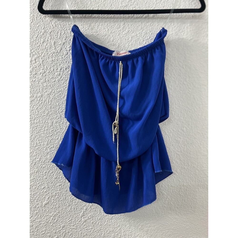 VIVACE Womens Bandeau Tube Top Ladies Size Medium Strapless Blue‎ Layer Ruffle